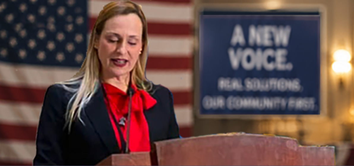 Virginia McIntyre speaking at a podium